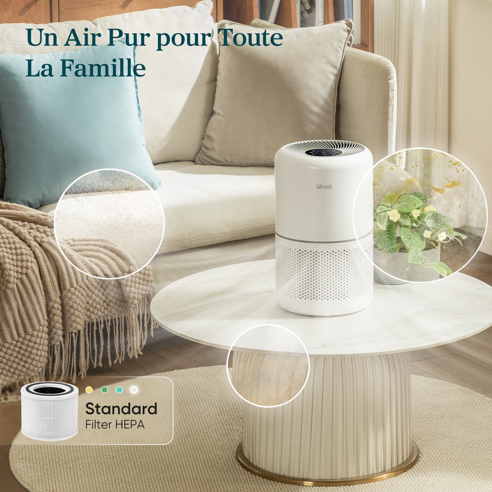 Levoit Core 300S purificateur d'air avec filtre HEPA standard pour un air pur et sain pour toute la famille.