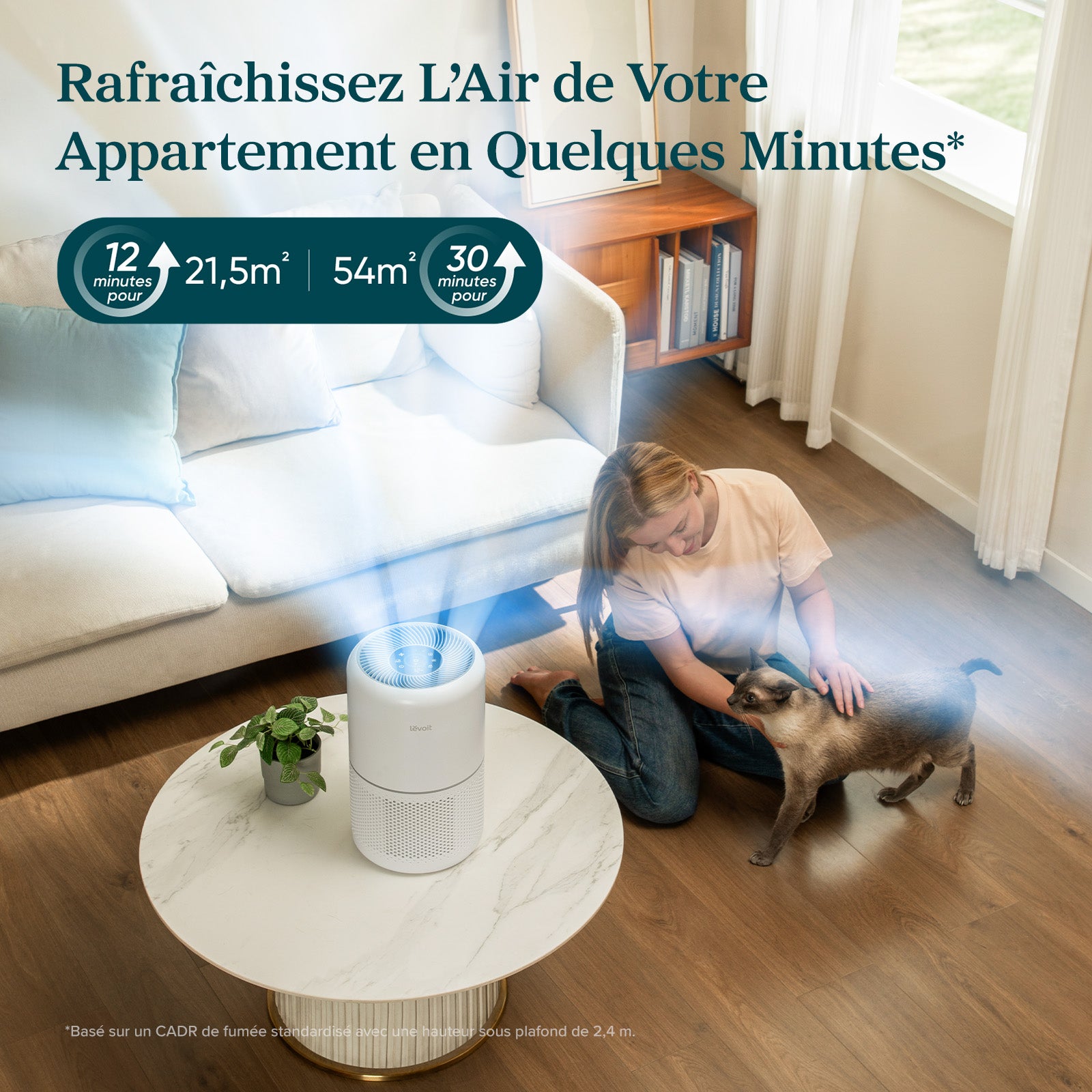 Levoit purificateur d'air chambre avec filtration rapide : 12 minutes pour 21,5 m² et 30 minutes pour 54 m²