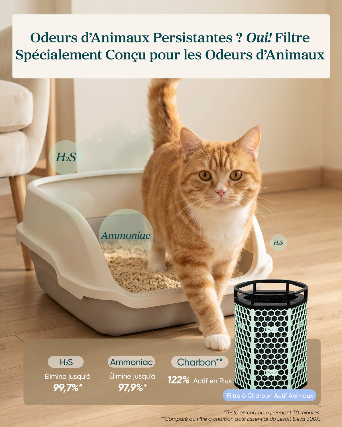 Levoit Filtre Charbon Actif pour purificateur d'air Eleva 300X (Animaux)