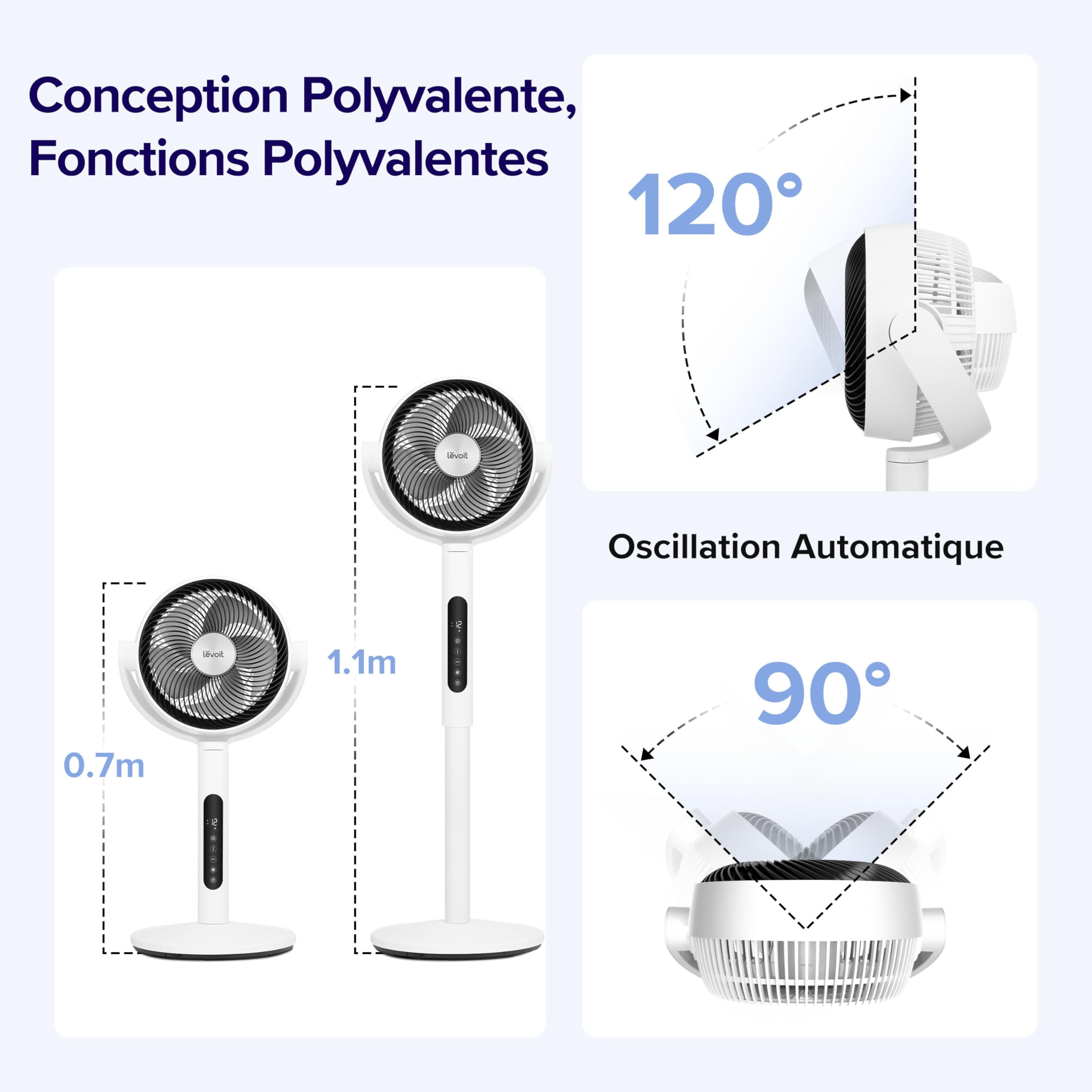 LEVOIT 432 Ventilateur sur Pied 20dB Ultra Silencieux – Fraîcheur Totale 360°
