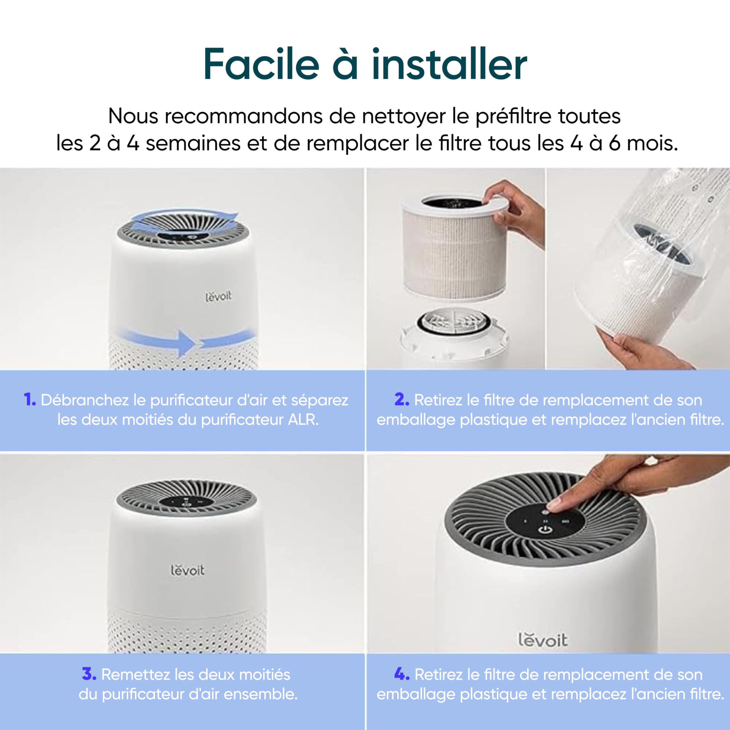 Filtre de rechange Levoit Core Mini avec préfiltre, filtration HEPA et charbon actif pour un air pur et une meilleure qualité de vie.