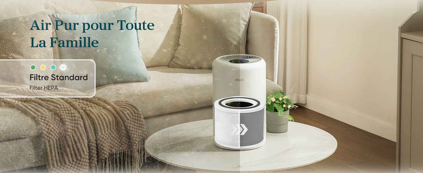Purificateur d'air Levoit Core 300S avec filtre HEPA standard, conçu pour éliminer les particules fines
