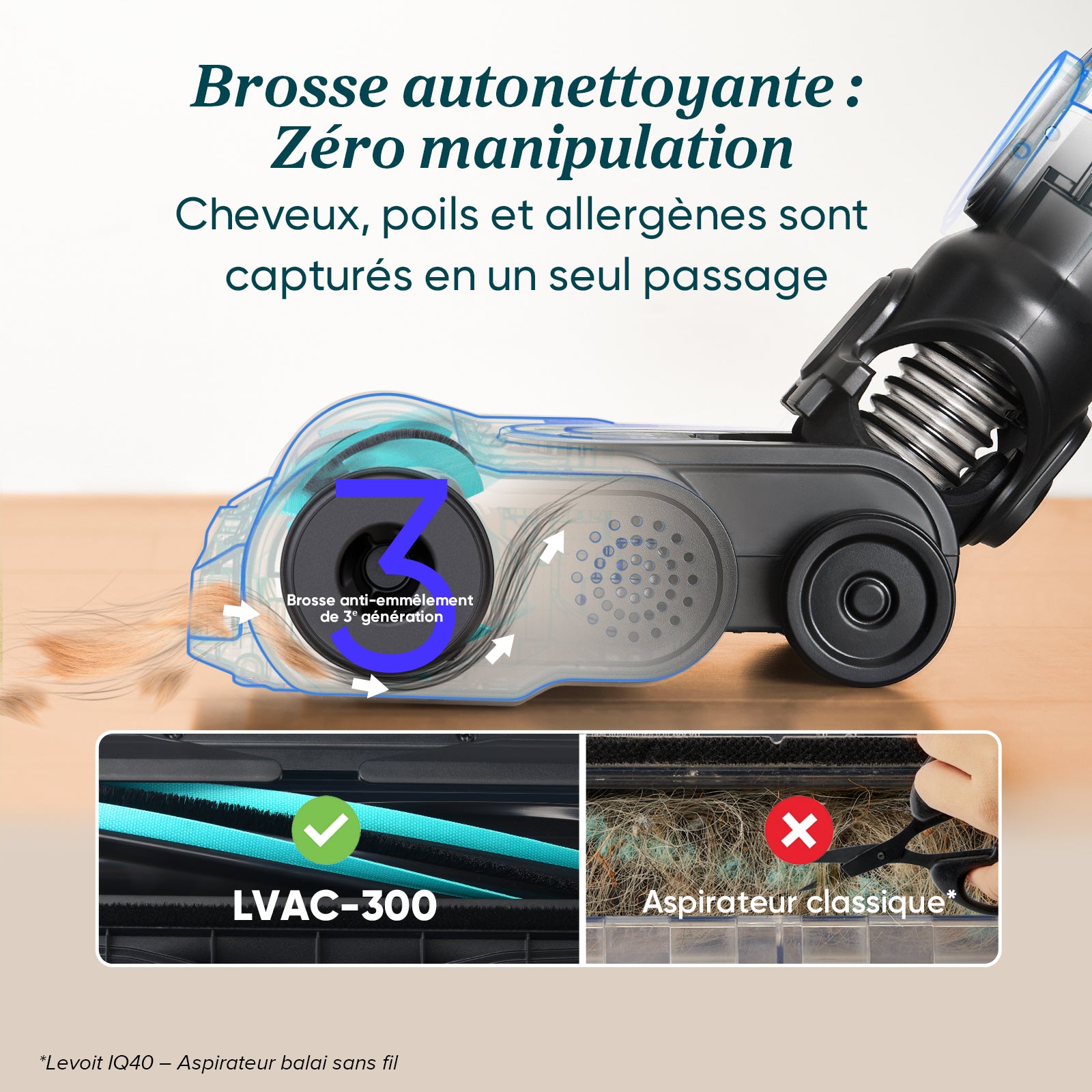 Levoit SDC01 Aspirateur Sans Fil Anti-Enchevêtrement, Noir & Blanc