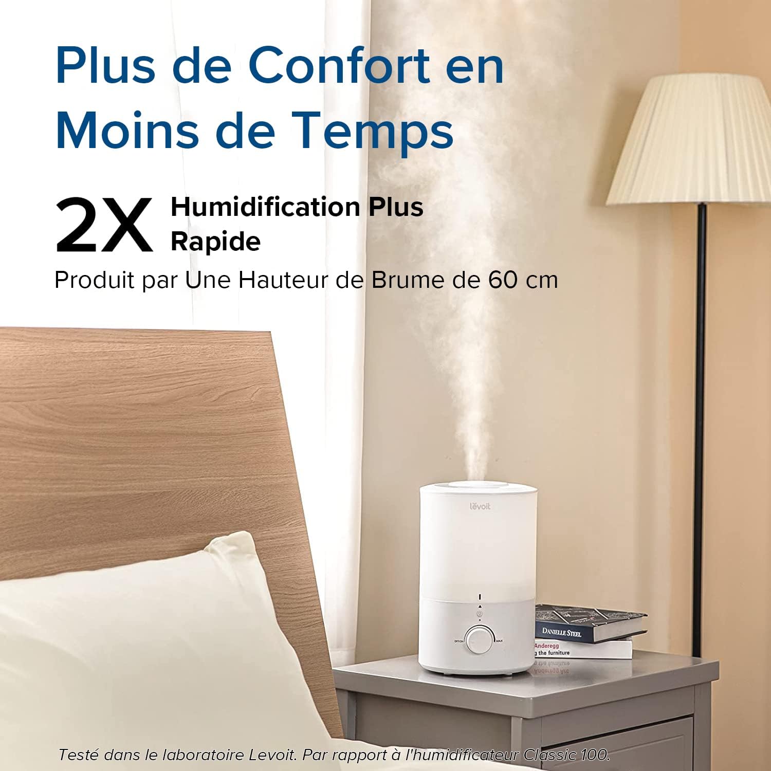 Levoit humidificateur d'air chambre avec brume de 60 cm, 2x humidification plus rapide, fonctionnement silencieux et efficace 