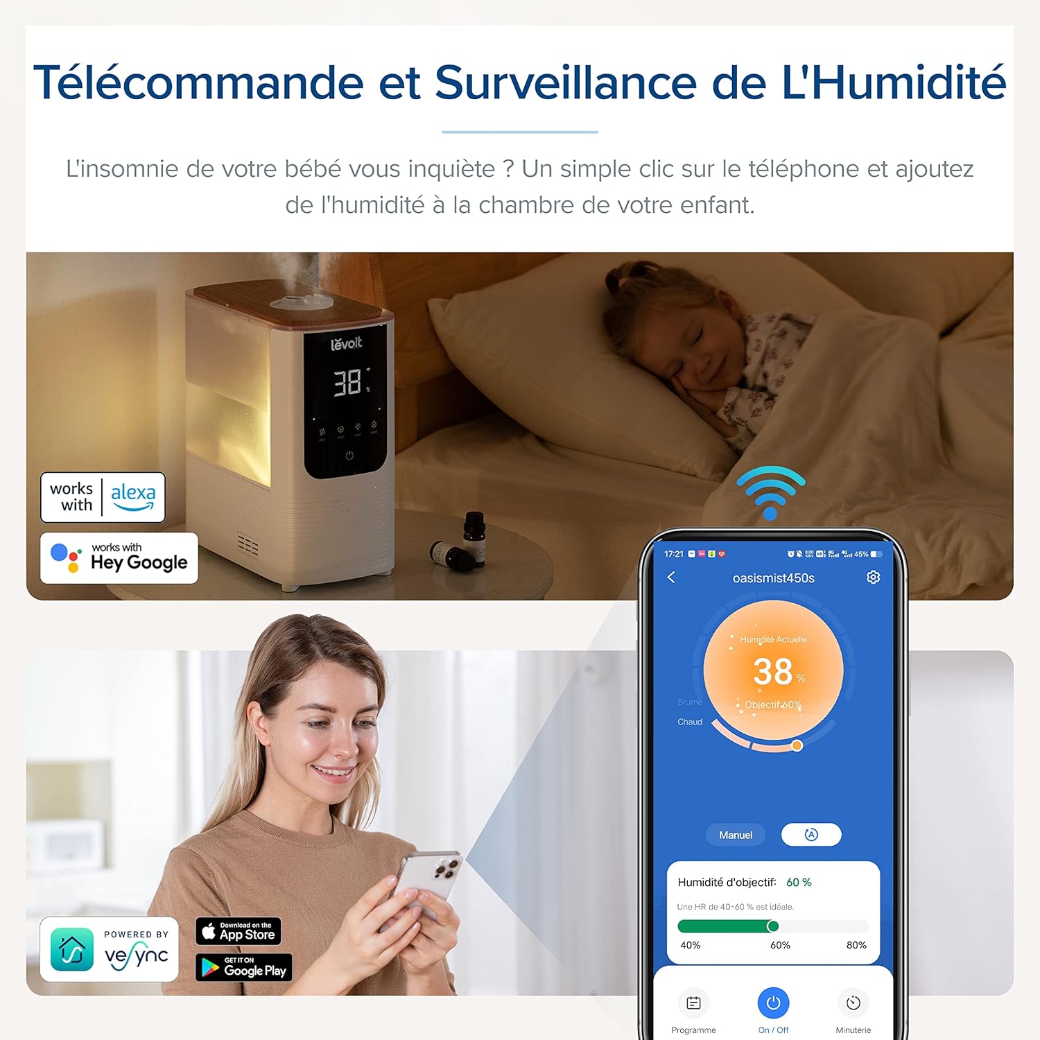 Levoit humidificateur d’air Oasismist 450S