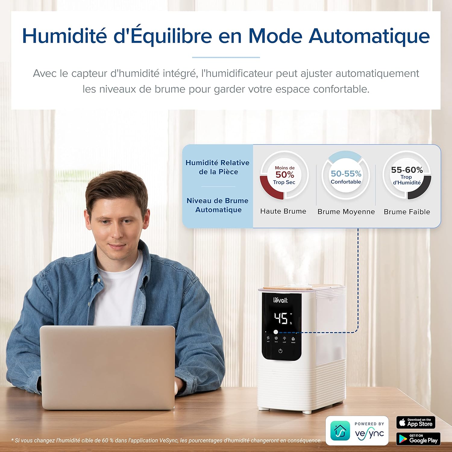 Levoit humidificateur d’air Oasismist 450S