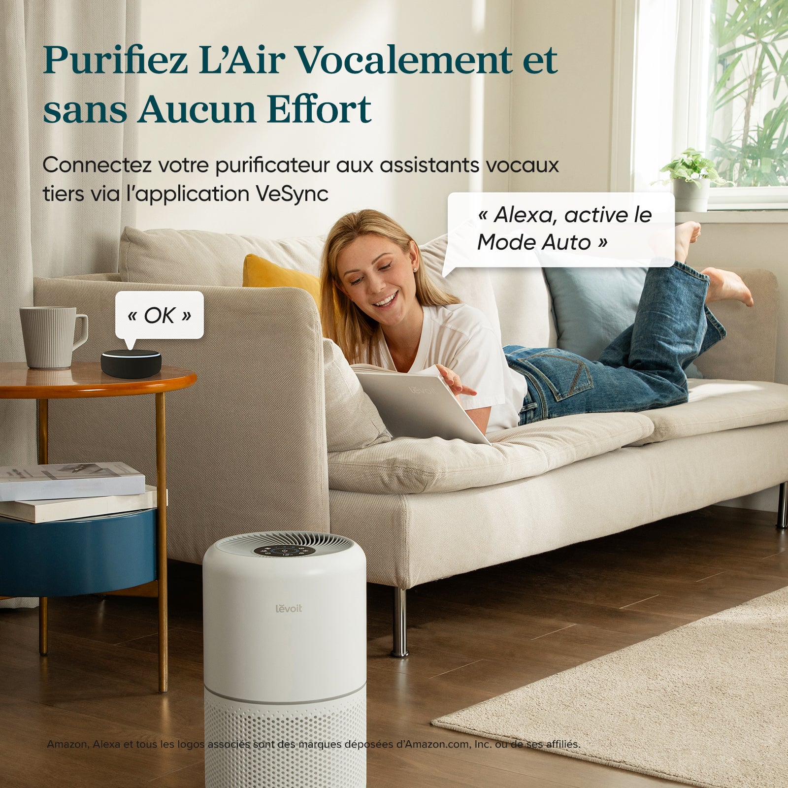 Levoit Core 300S purificateur d'air avec commande vocale via Alexa et l'application VeSync pour un air pur sans effort