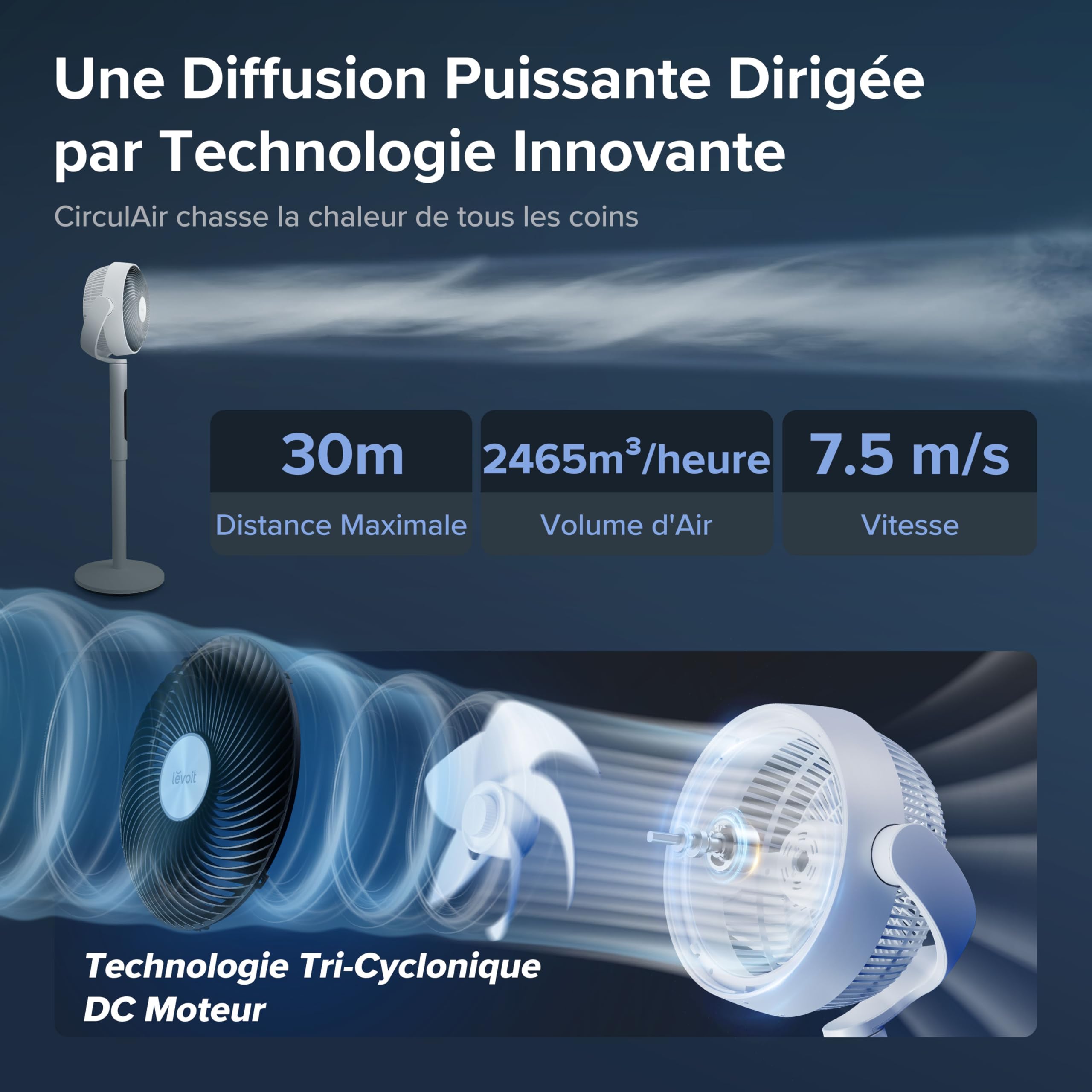 LEVOIT 432 Ventilateur sur Pied 20dB Ultra Silencieux – Fraîcheur Totale 360°